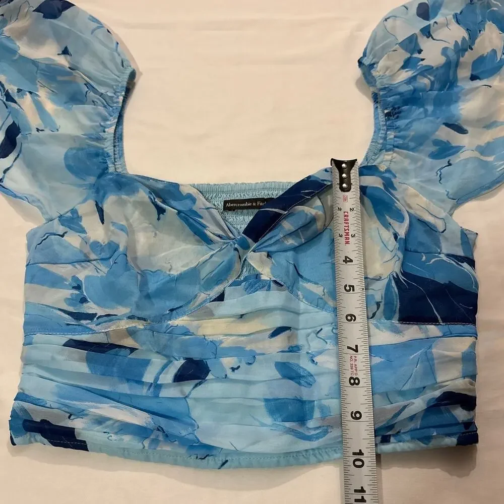 Abercrombie & Fitch Womens Medium Blue Floral Tiered Flowy Sleeve Blouse Top